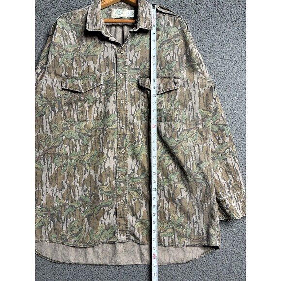 Vintage Mossy Oak Green Leaf Tree Bark Camo Button Up Shirt Mens XL USA Made - Picture 15 of 16